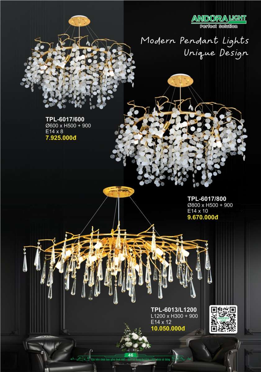 Đèn chùm Andora Light TPL-6017/600, TPL-6017/800, TPL-6013/L1200