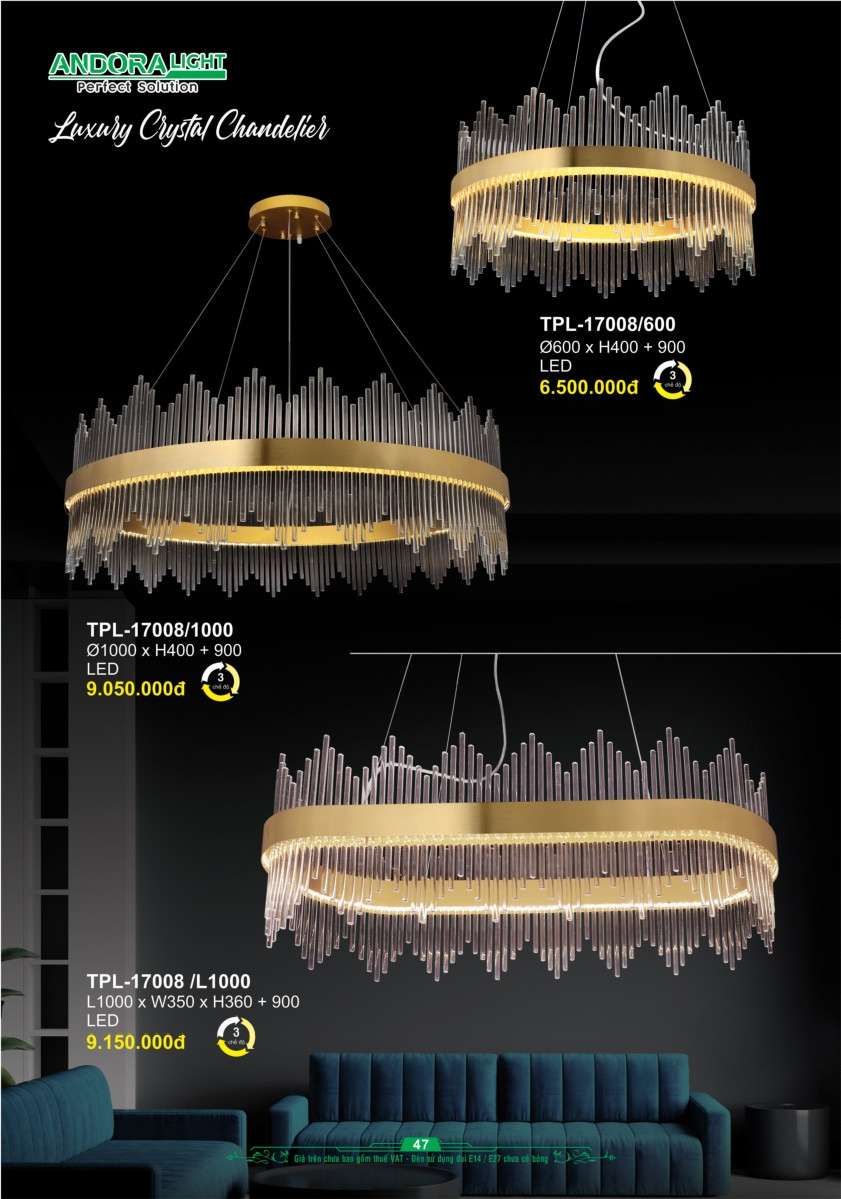 Đèn chùm Andora Light TPL-17008/600, TPL-17008/1000, TPL-17008/L1000