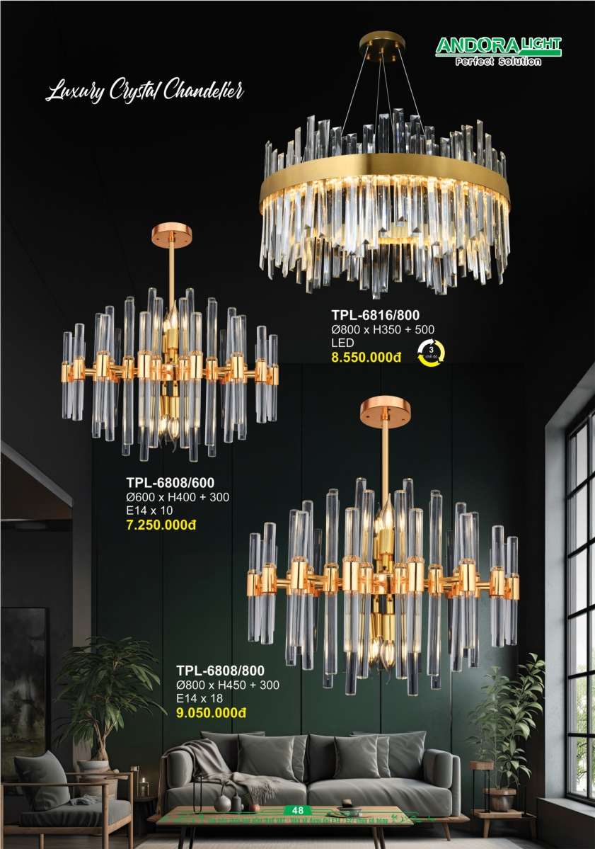 Đèn chùm Andora Light TPL-6816/800, TPL-6808/600, TPL-6808/800