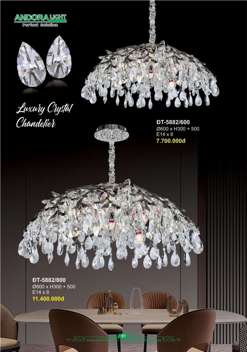 Đèn chùm Andora Light ĐT-5882/600, ĐT-5882/800