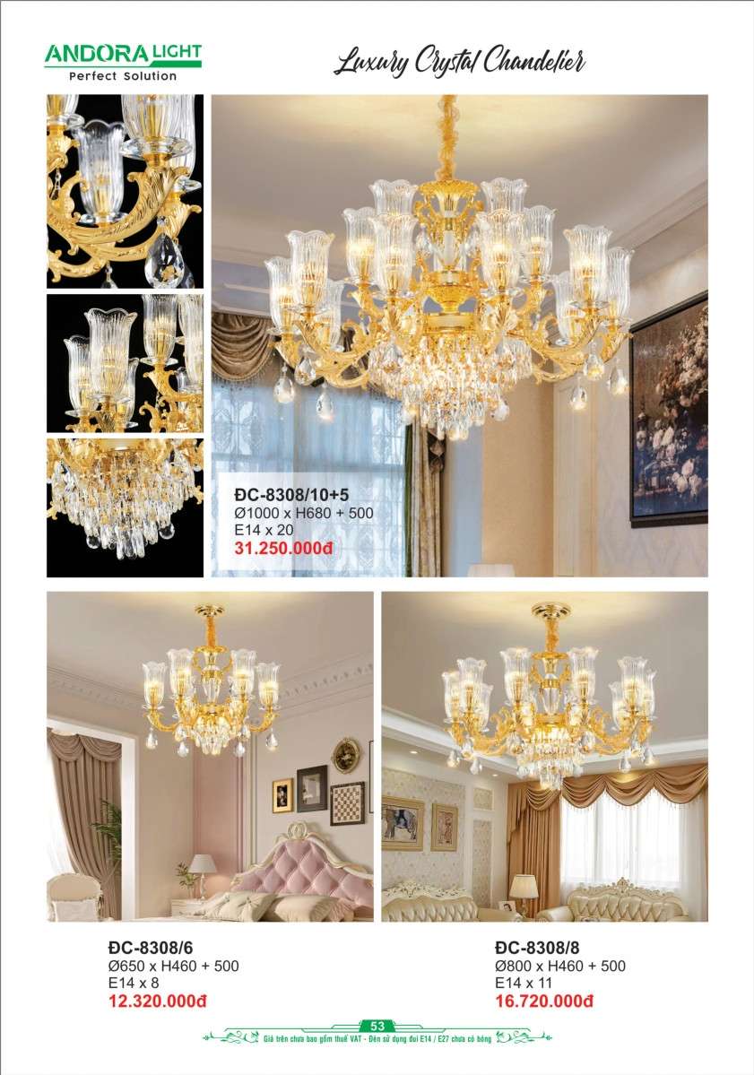 Đèn chùm Andora Light ĐC-8308/10+5, ĐC-8308/6, ĐC-8308/8