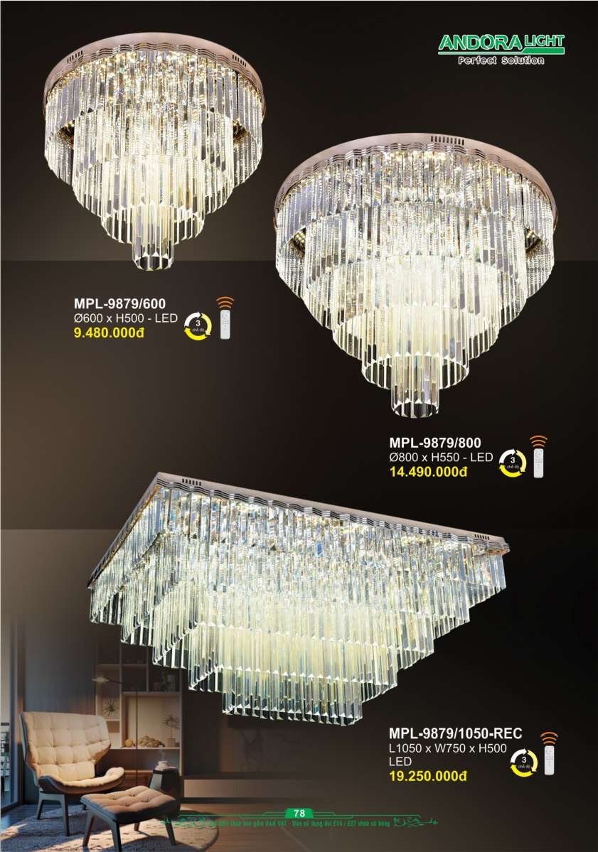 Đèn mâm pha lê Andora Light MPL-9879/600, MPL-9879/800, MPL-9869/1050-REC