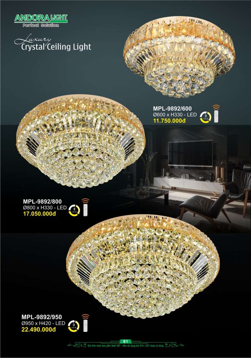 Đèn mâm pha lê Andora Light MPL-9892/600, MPL-9892/800, MPL-9892/950