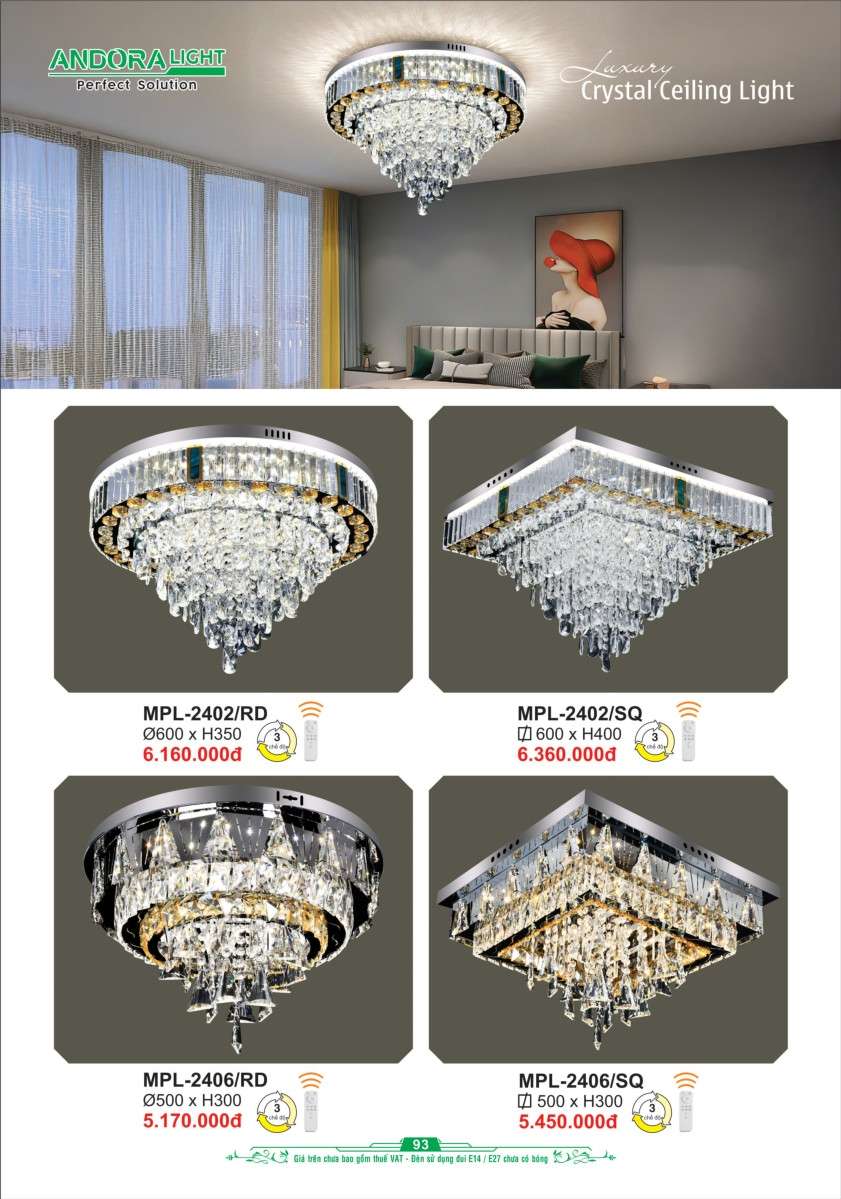 Đèn mâm pha lê Andora Light MPL-2402/SQ, MPL-2402/RD, MPL-2406/SQ, MPL-2406/RD