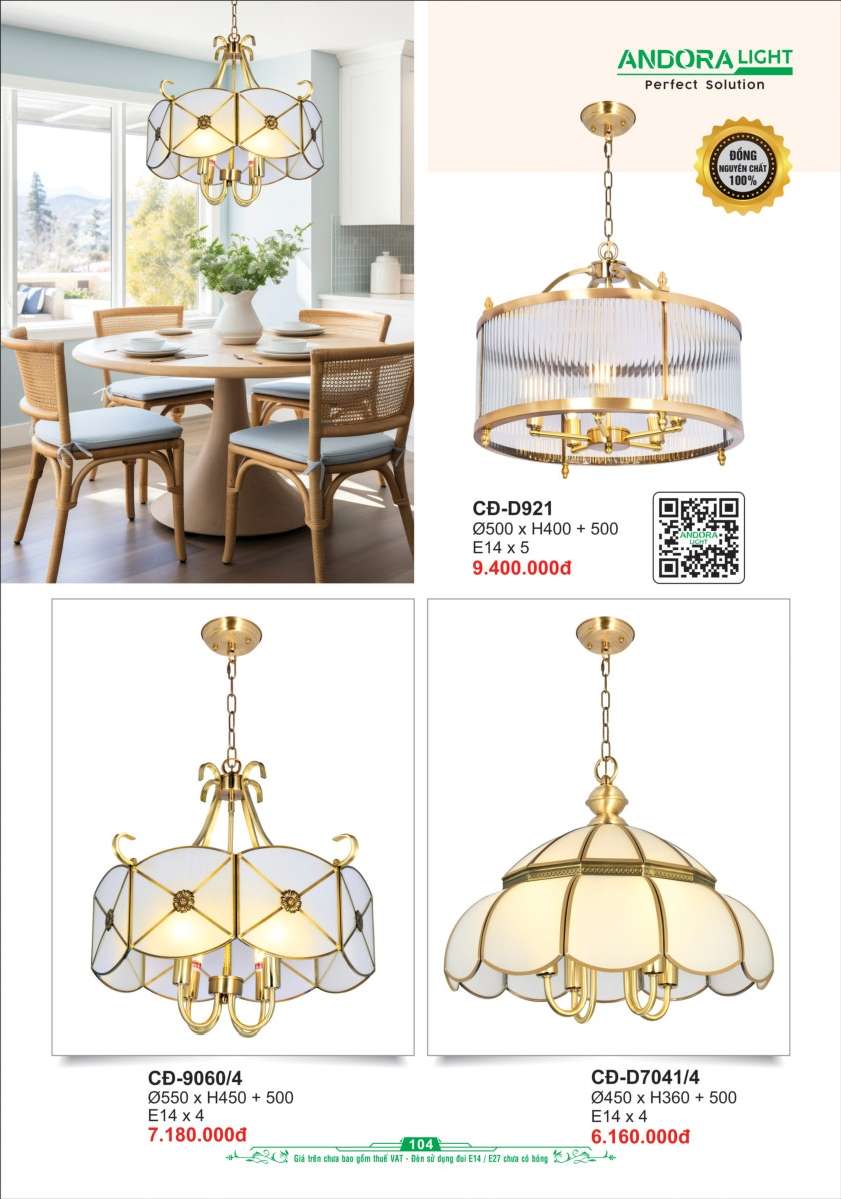 Đèn thả đồng nguyên chất Andora Light CĐ-D921, CĐ-9060/4, CĐ-D7041/4