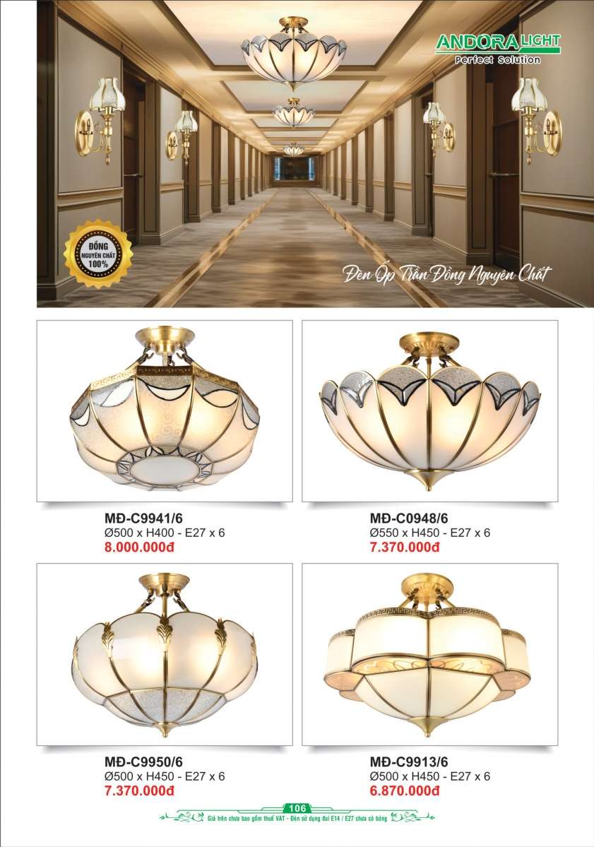 Đèn thả đồng nguyên chất Andora Light MĐ-C9941/6, MĐ-C9948/6, MĐ-C9950/6, MĐ-C9913/6