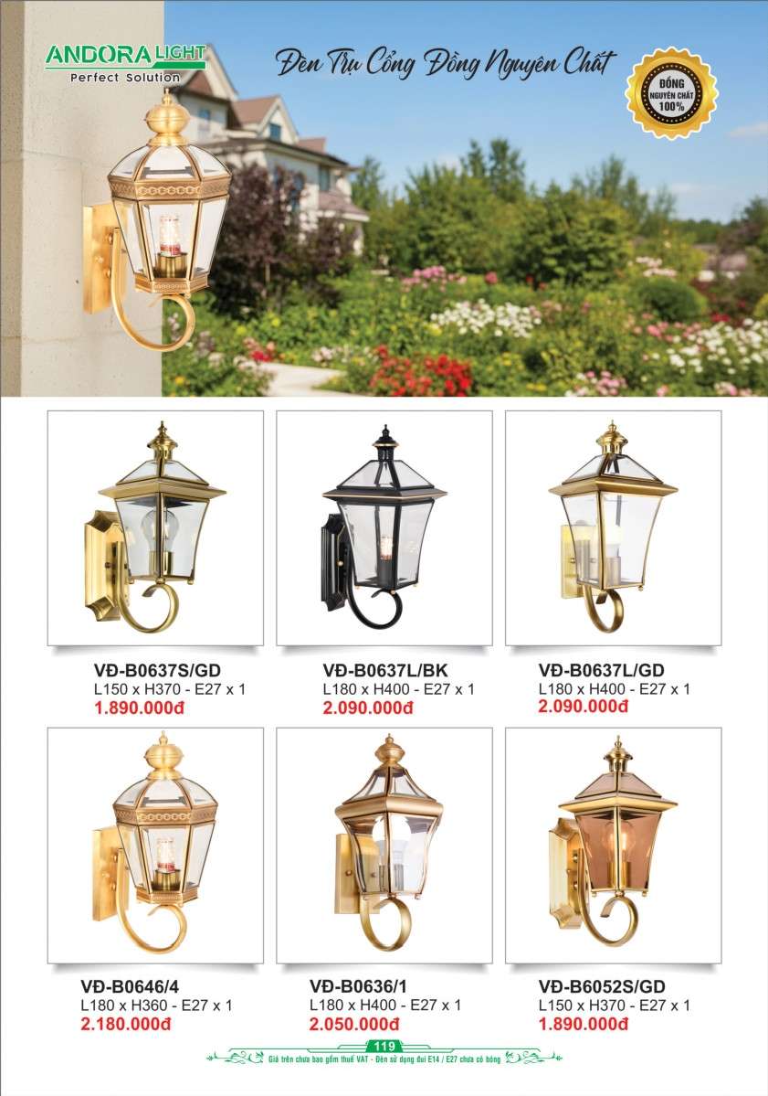 Đèn vách đồng nguyên chất Andora Light VĐ-B0637S/GD, VĐ-B0637L/BK, VĐ-B0637L/GD, VĐ-B0646/4, VĐ-B0636/1, VĐ-B6052S/GD