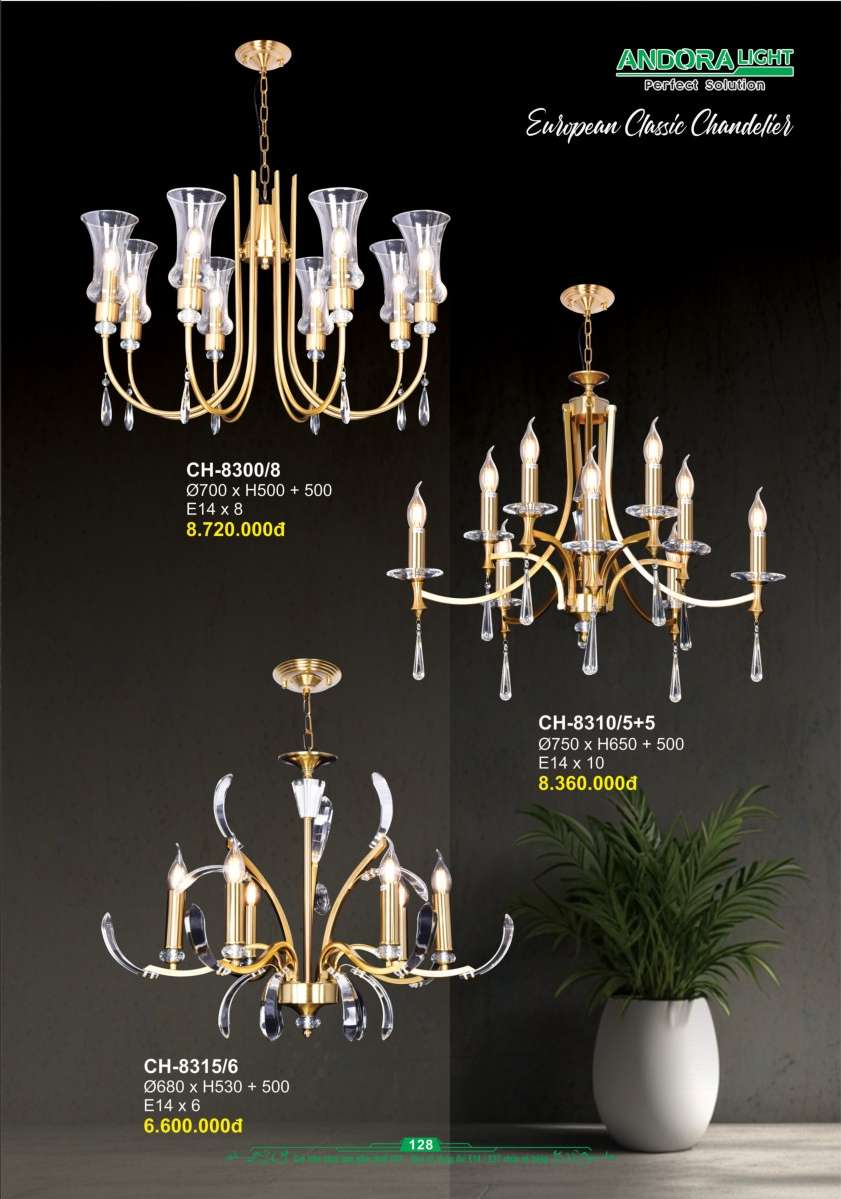 Đèn chùm Andora Light CH-8300/8, CH-8310/5+5, CH-8315/6