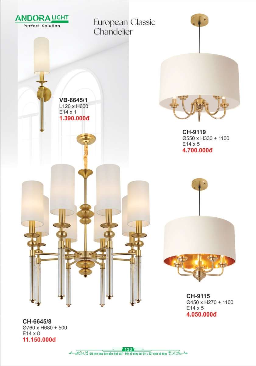 Đèn chùm Andora Light CH-9115, CH-9119, CH-6645/8, VB-6645/1