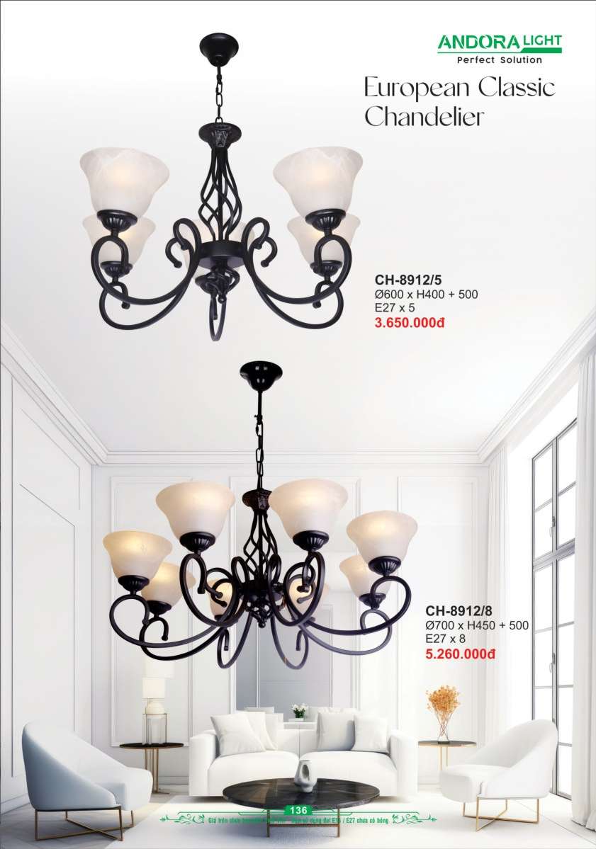 Đèn chùm Andora Light CH-8912/5, CH-8912/8