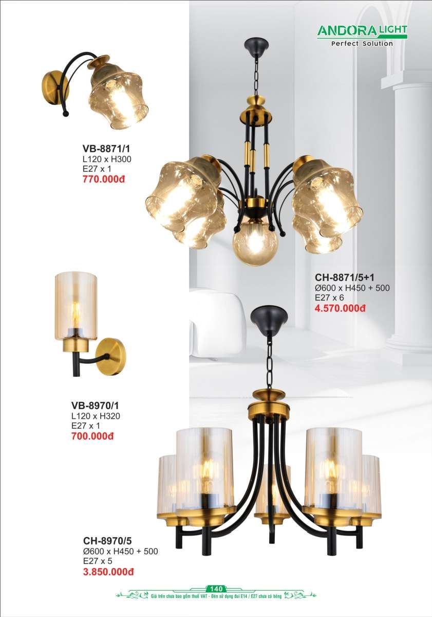 Đèn chùm Andora Light CH-8871/5+1, CH-8970/5, VB-8871/1, VB-8970/1