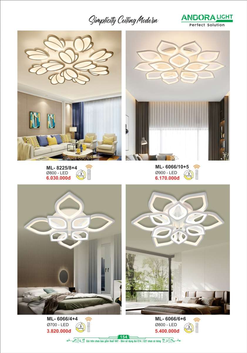 Đèn mâm Andora Light ML-8225/8+4, ML-6066/10+5, ML-6066/4+4, ML-6066/6+6