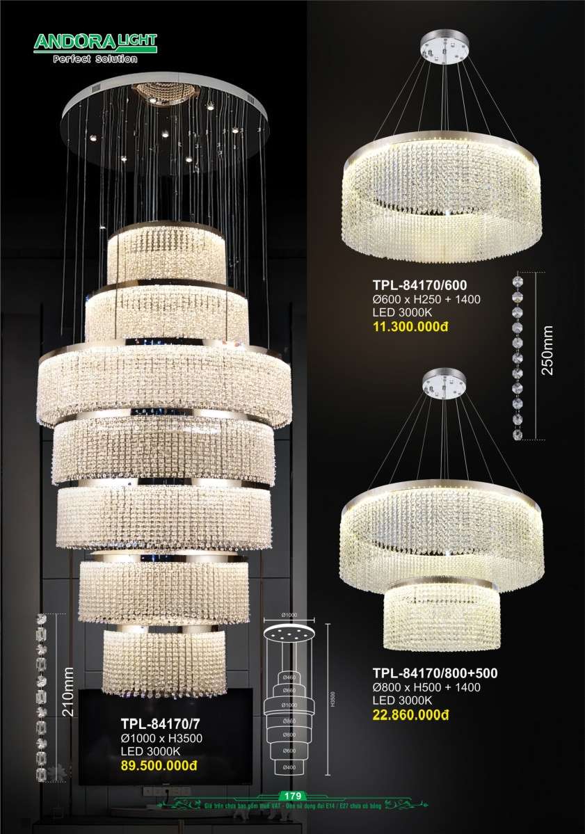 Đèn thả Andora Light TPL-84170/7, TPL-84170/600, TPL-84170/800+500