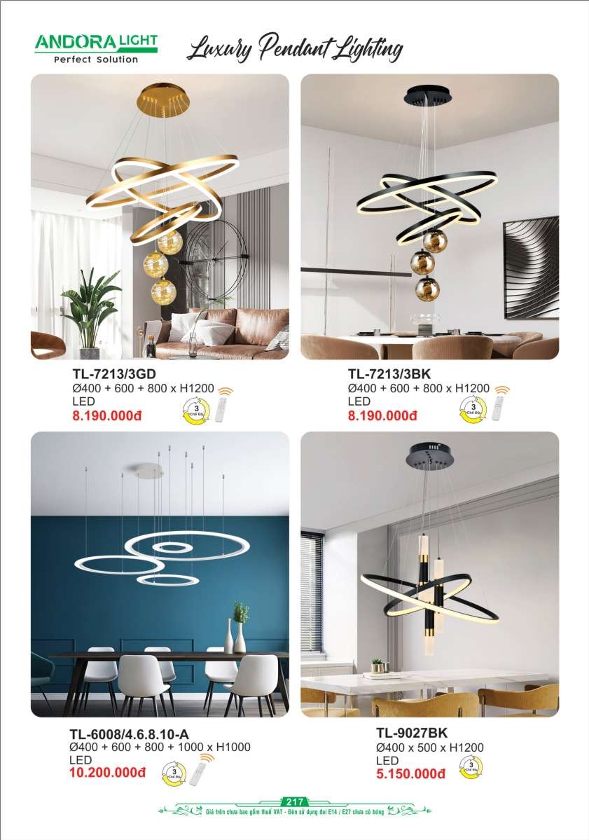 Đèn thả Andora Light TL-7213, TL-6008/4.6.8.10-A, TL-9027BK