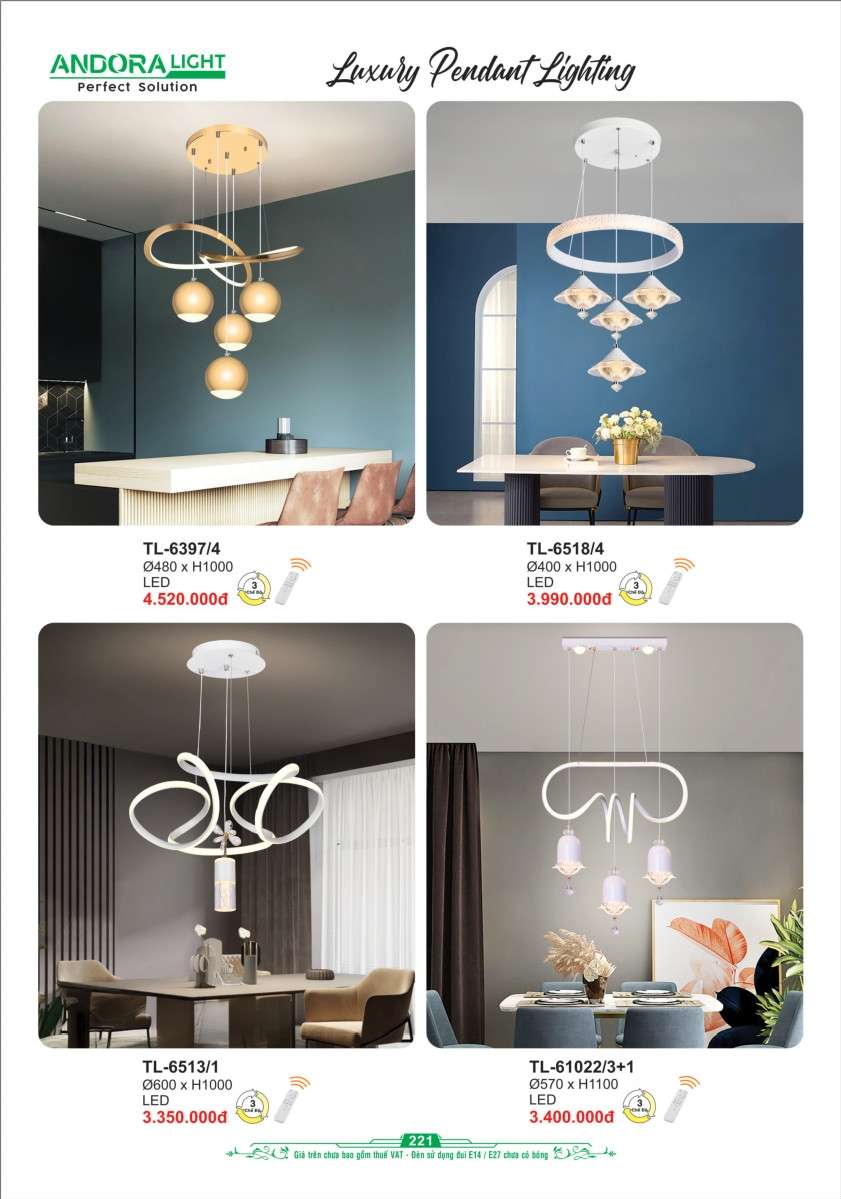 Đèn thả Andora Light TL-6397/4, TL-6518/4, TL-6513/1, TL-61022/3+1