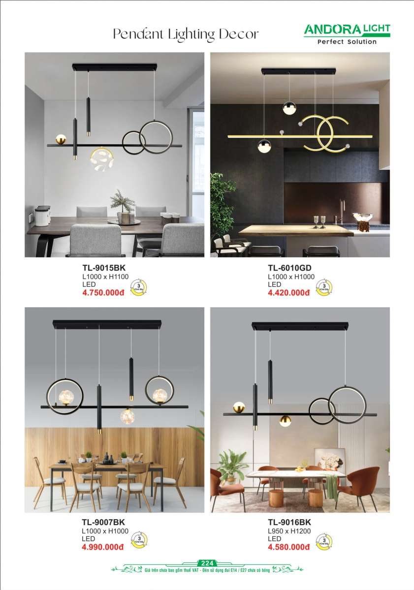 Đèn thả Andora Light TL-9015BK, TL-6010GD, TL-9007BK, TL-9016BK