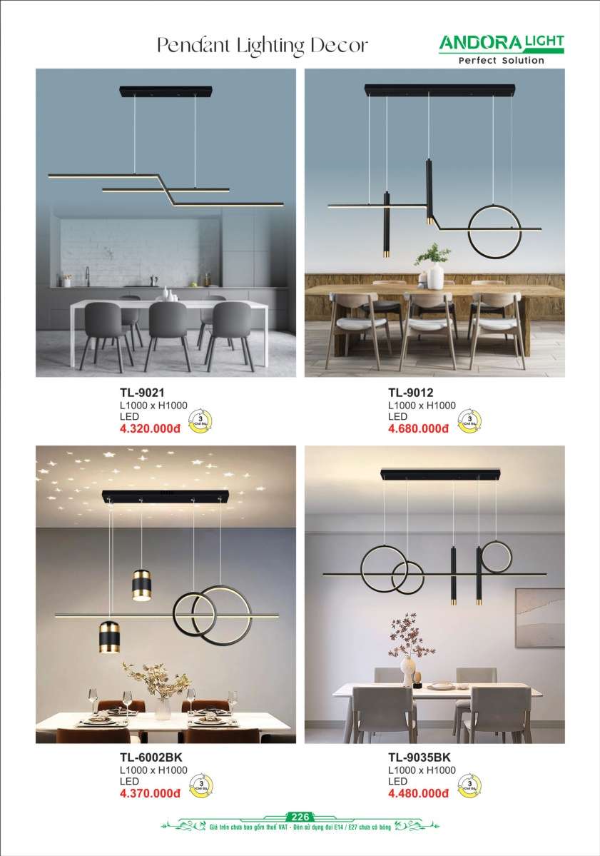 Đèn thả Andora Light TL-9021, TL-9012, TL-6002BK, TL-9035BK