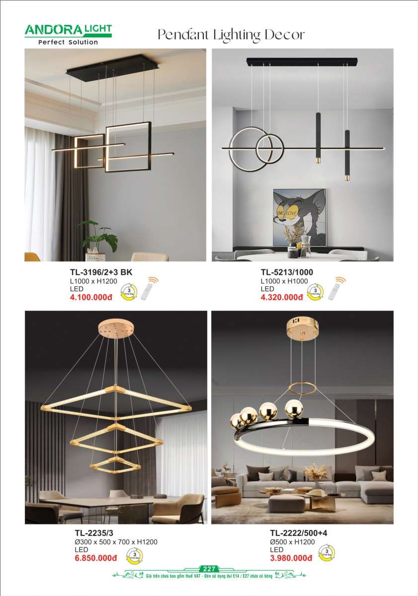 Đèn thả Andora Light TL-3196/2+3 BK, TL-5213/1000, TL-2235/3, TL-2222/500+4
