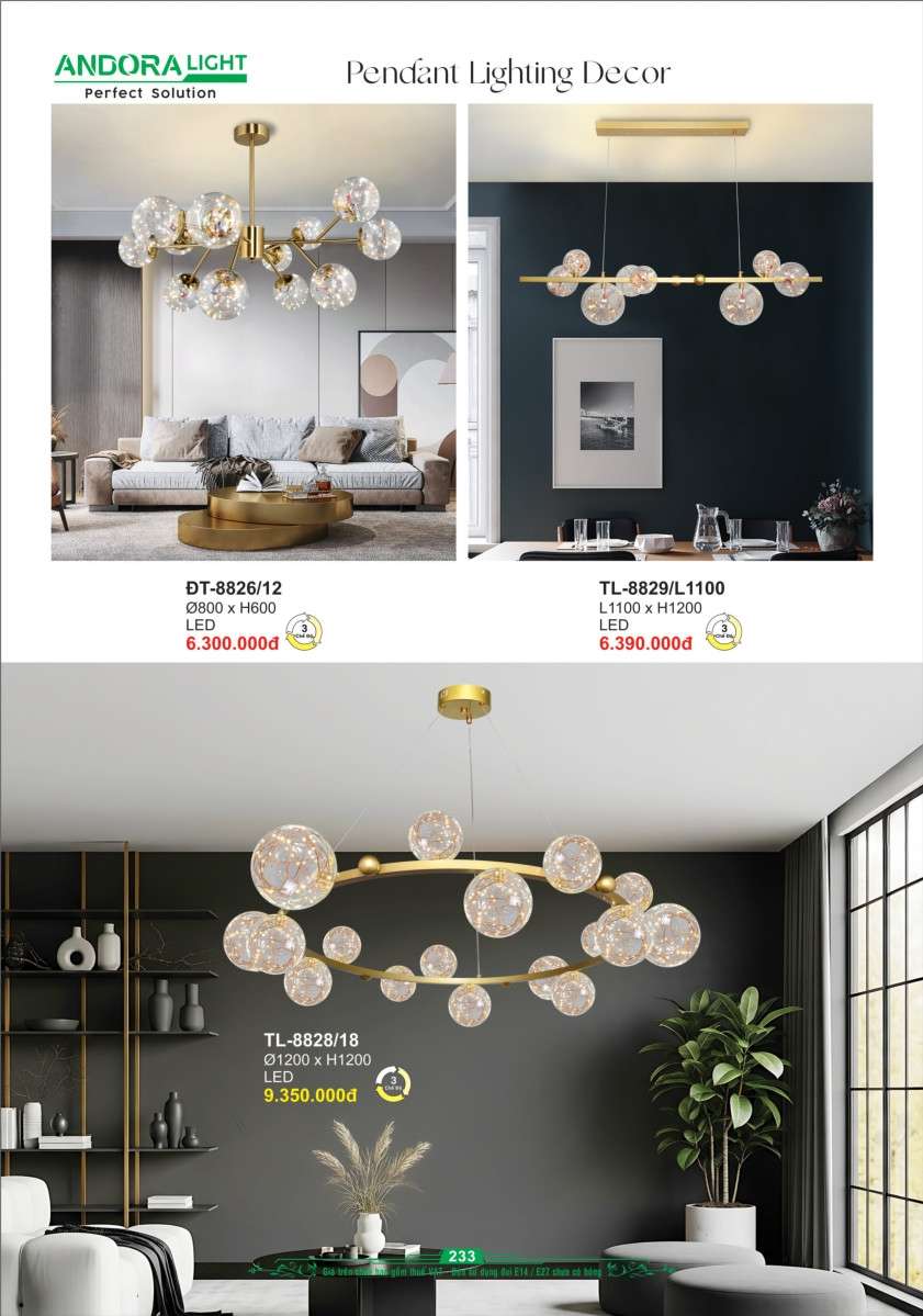 Đèn thả Andora Light ĐT-8826/12, TL-8829/L1100, TL-8828/18