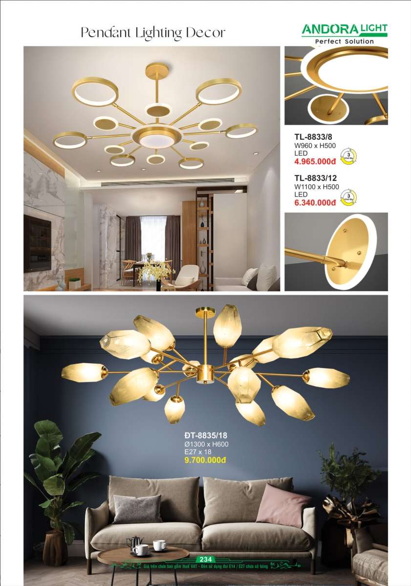 Đèn thả Andora Light TL-8833/8, TL-8833/12, ĐT-8835/18