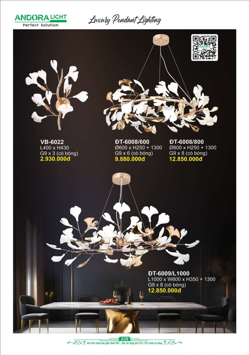 Đèn thả Andora Light ĐT-6008/600, ĐT-6008/800, ĐT-6000/L1000, VB-6022
