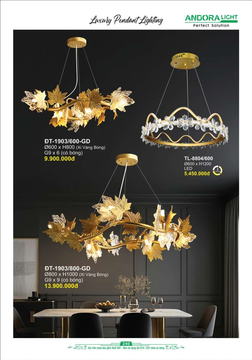 Đèn thả Andora Light ĐT-1903/600-GD, ĐT-1903/800-GD, TL-8804/600