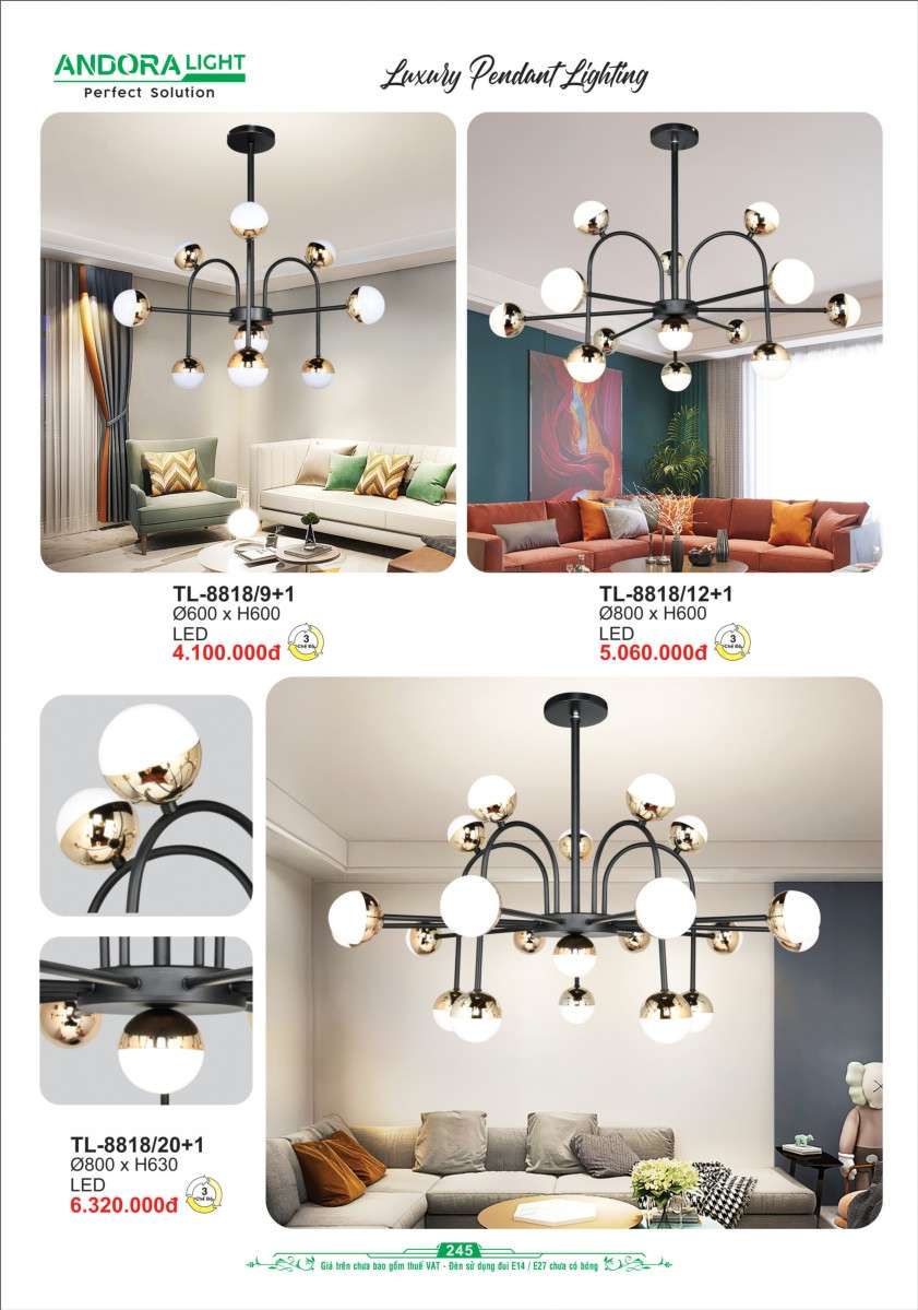 Đèn thả Andora Light TL-8818/9+1, TL-8818/12+1, TL-8818/20+1