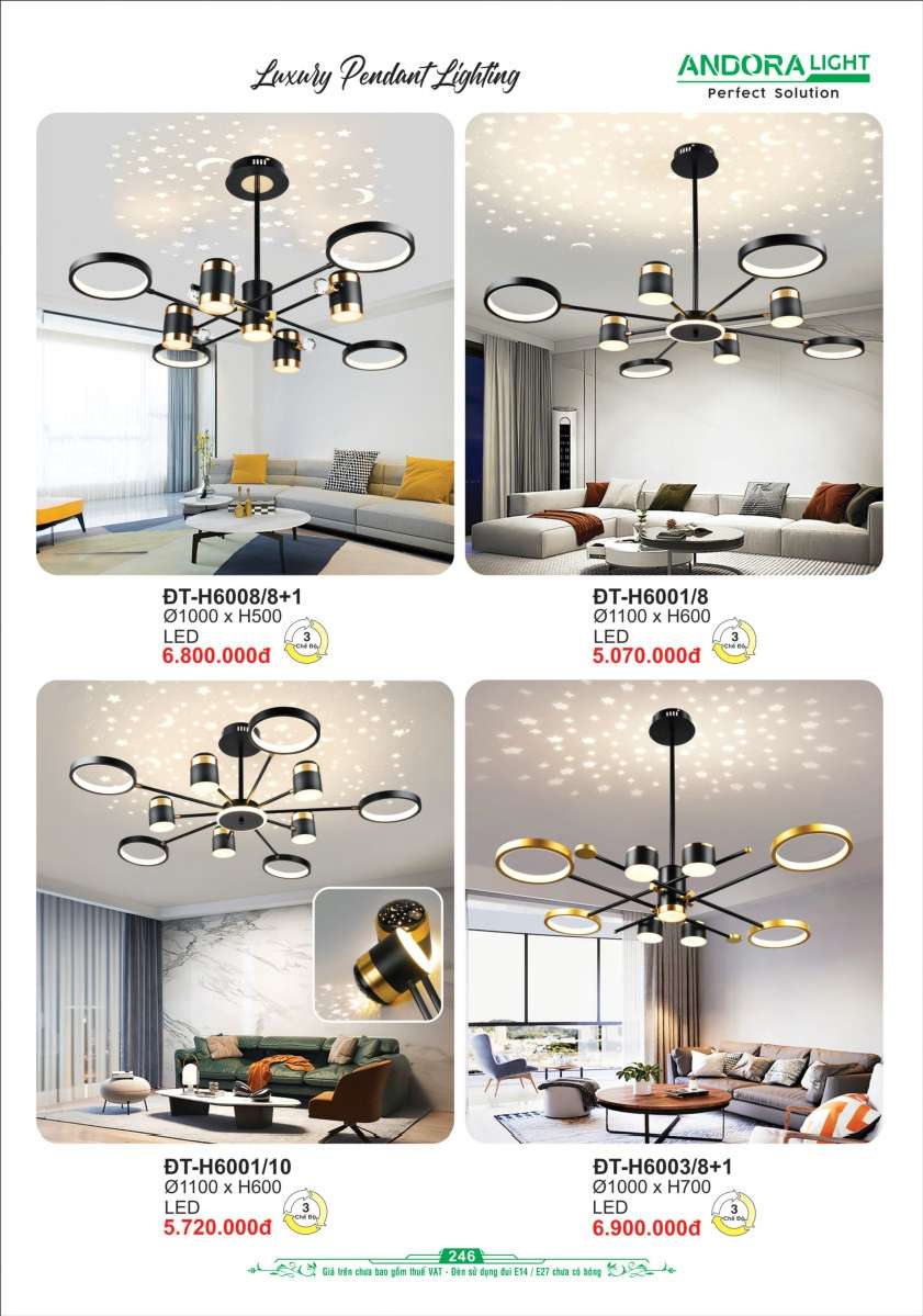 Đèn thả Andora Light ĐT-H6008/8+1, ĐT-H6001/8, ĐT-H6001/10, ĐT-H6003/8+1
