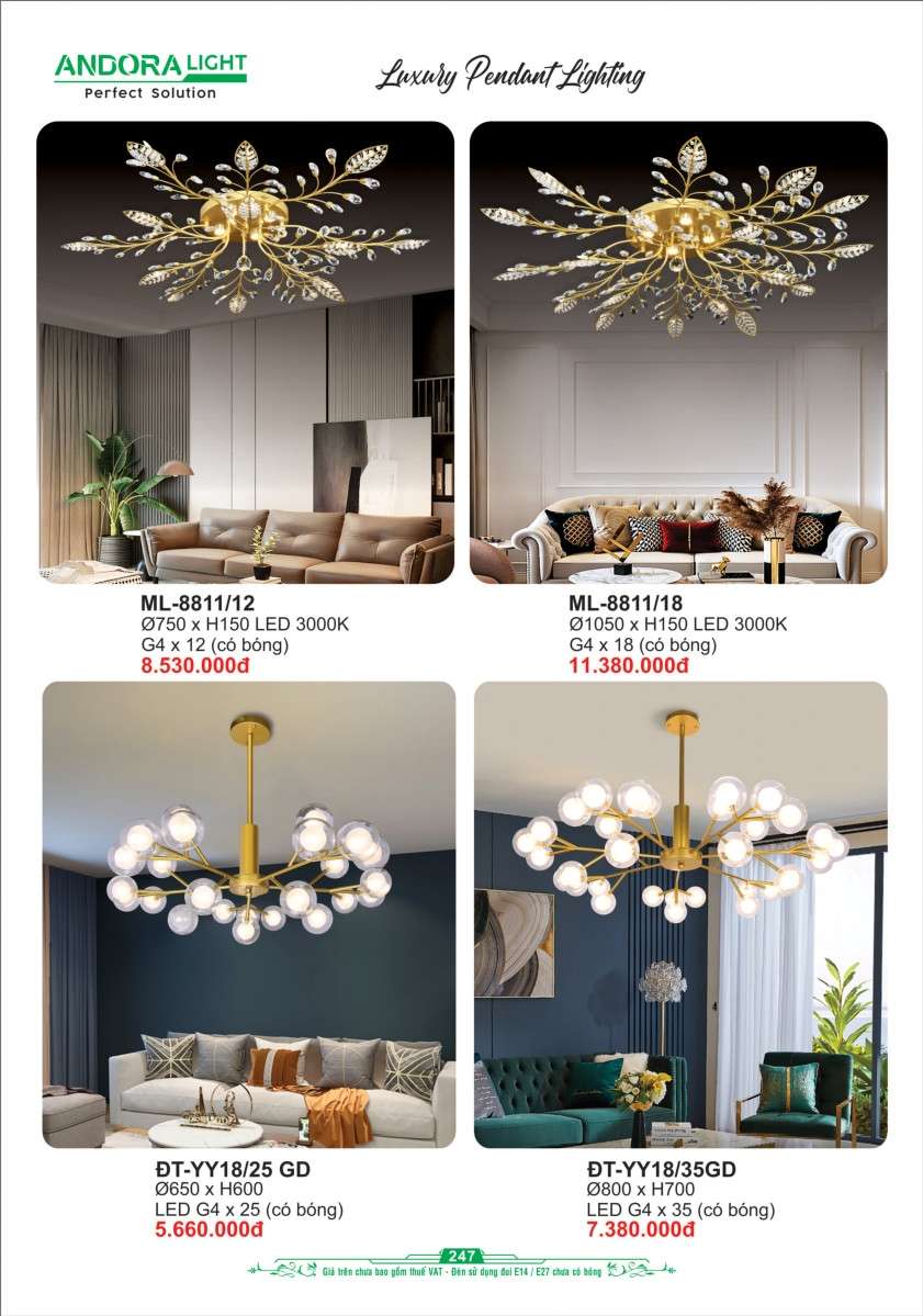Đèn thả Andora Light ĐT-YY18/25 GD, ĐT-YY18/35GD, ML-8811/12, ML-8811/18