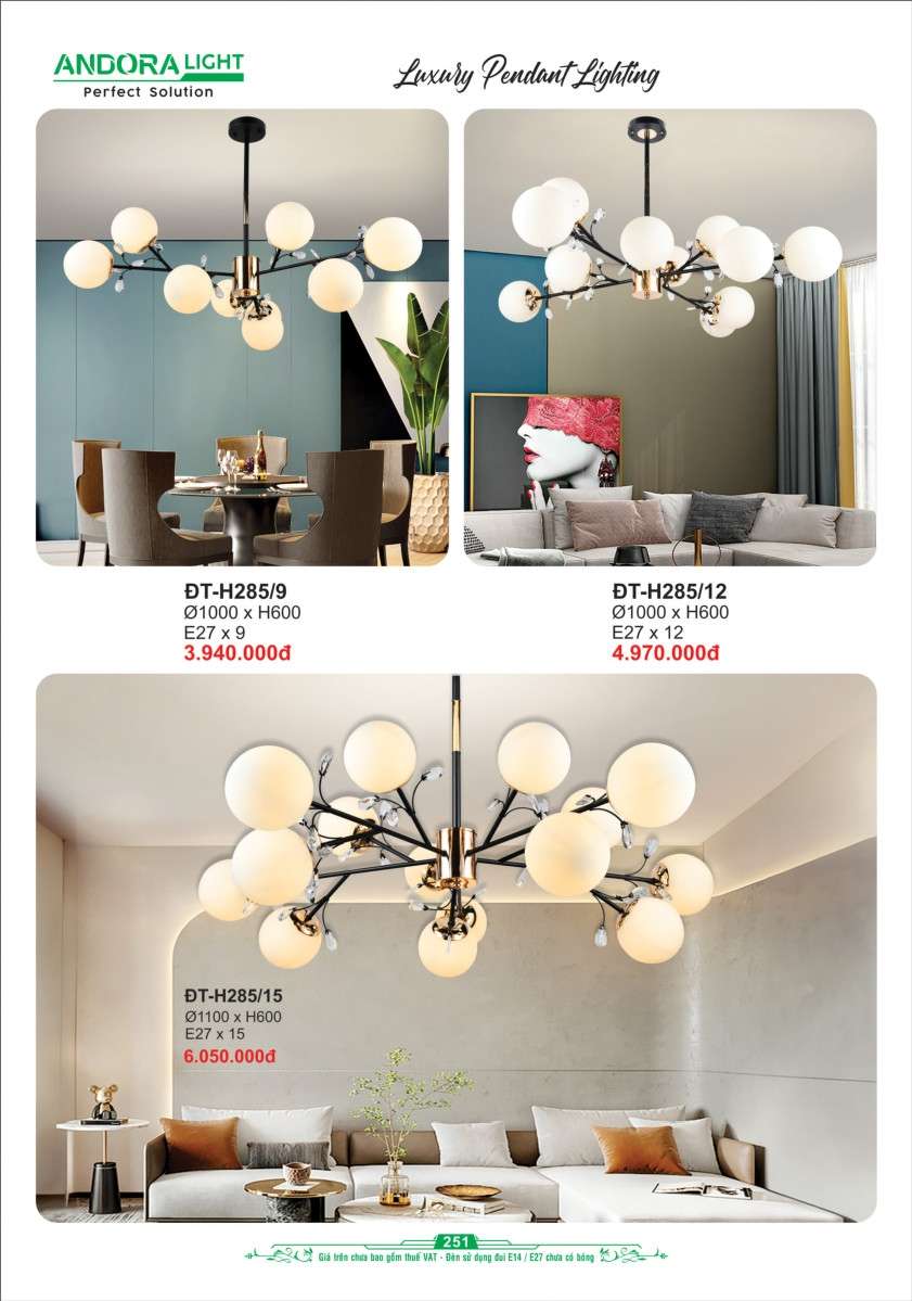 Đèn thả Andora Light ĐT-H285/9, ĐT-H285/12, ĐT-H285/15