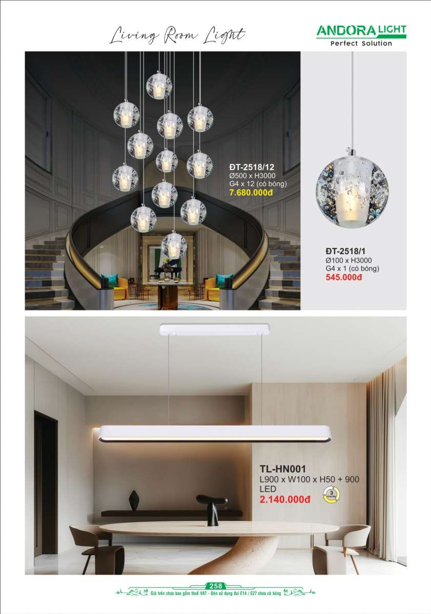 Đèn thả Andora Light ĐT-2518/12, ĐT-2518/1, TL-HN001