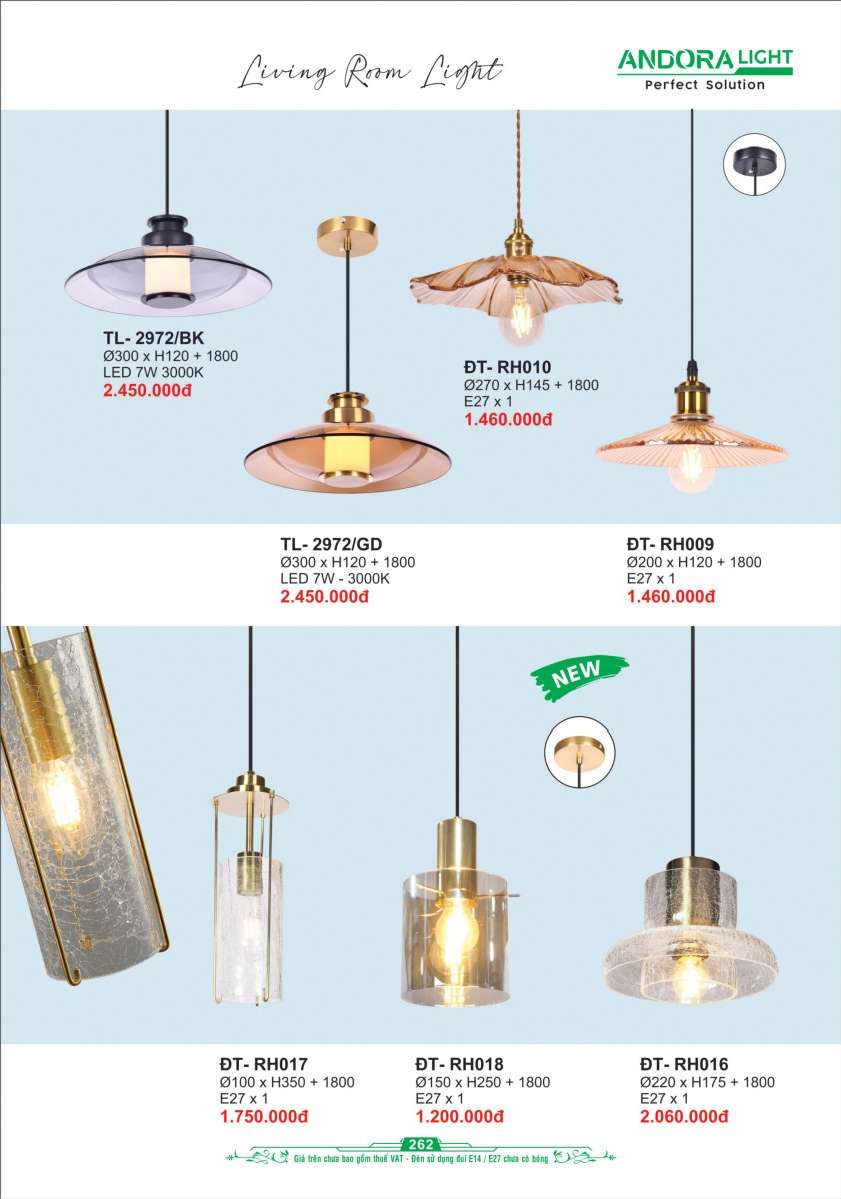 Đèn thả Andora Light TL-2972, ĐT-RH009, ĐT-RH010, ĐT-RH016, ĐT-RH017, ĐT-RH018