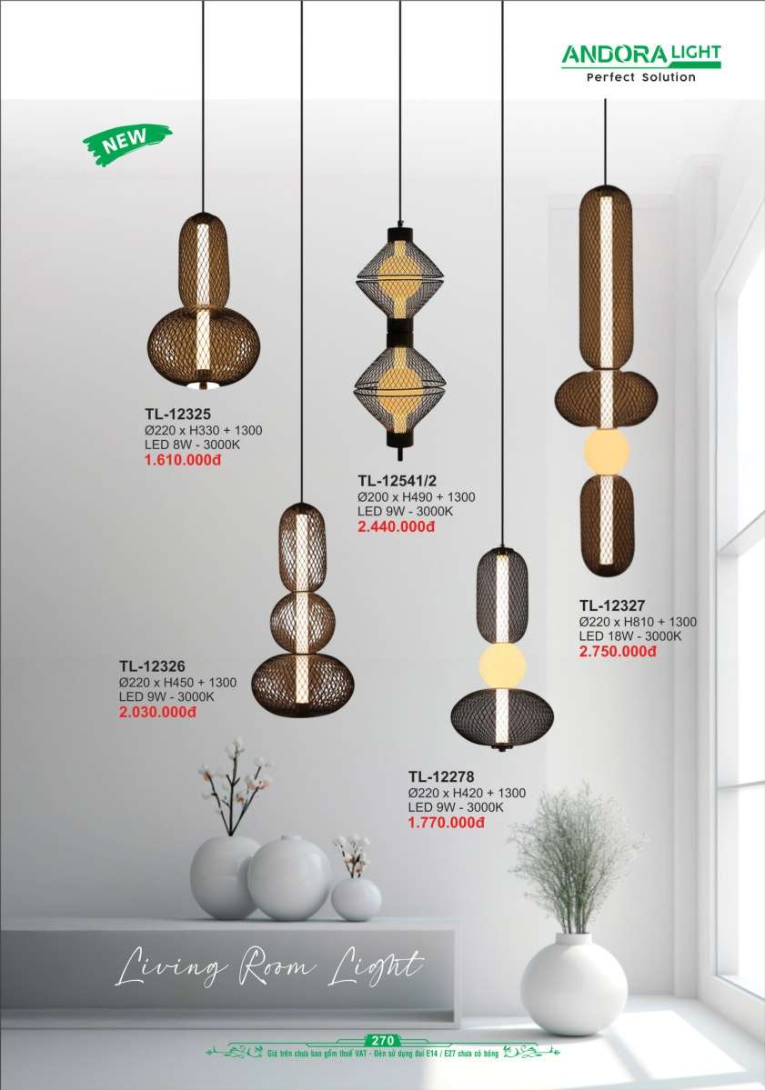 Đèn thả Andora Light TL-12325, TL-12326, TL-12541/2, TL-12327, TL-12278