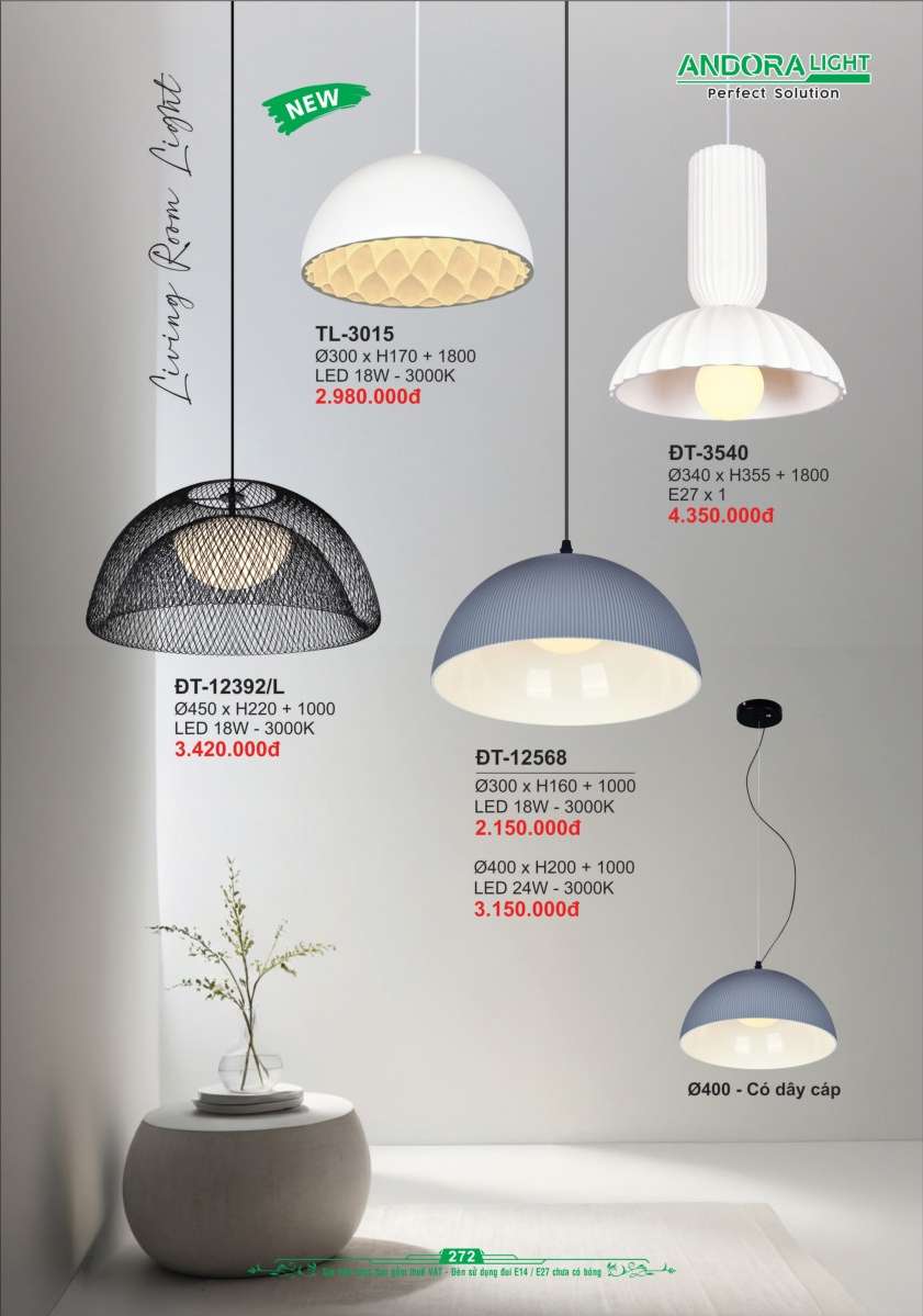 Đèn thả Andora Light TL-3015, ĐT-3540, ĐT-12392/L, ĐT-12568