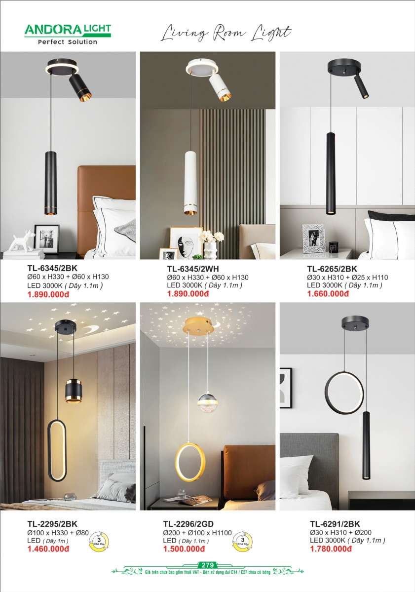 Đèn thả Andora Light TL-6345, TL-2295, TL-2296, TL-6291