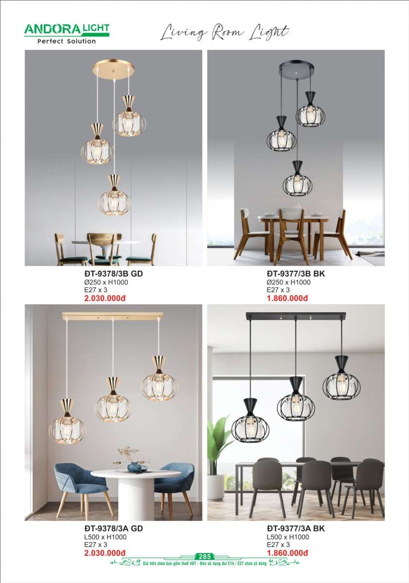 Đèn thả Andora Light ĐT-9377/3A, ĐT-9377/3B, ĐT-9378/3A, ĐT-9378/3B
