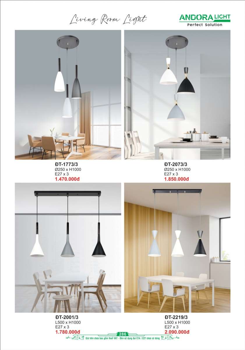 Đèn thả Andora Light ĐT-1773/3, ĐT-2073/3, ĐT-2001/3, ĐT-2219/3