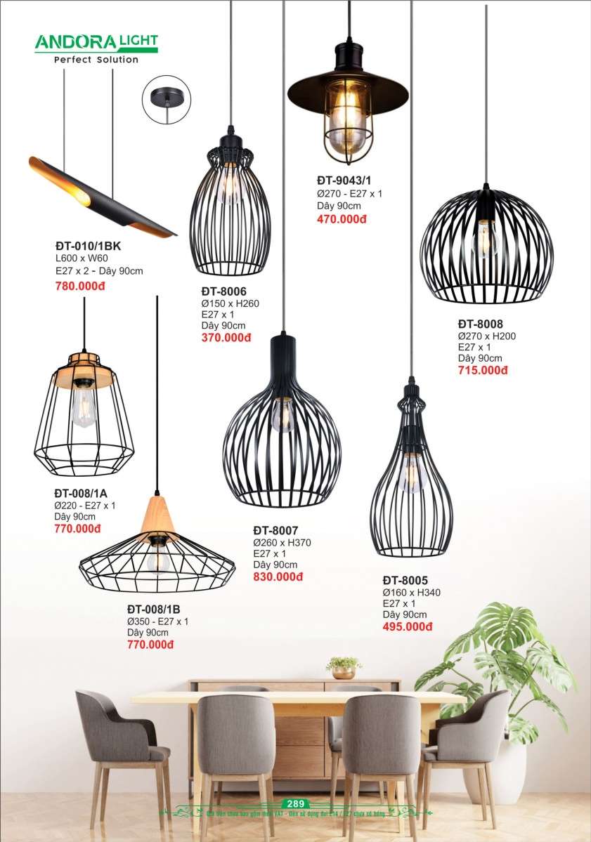 Đèn thả Andora Light ĐT-9043, ĐT-010, ĐT-8006, ĐT-8008, ĐT-8007, ĐT-8005, ĐT-008
