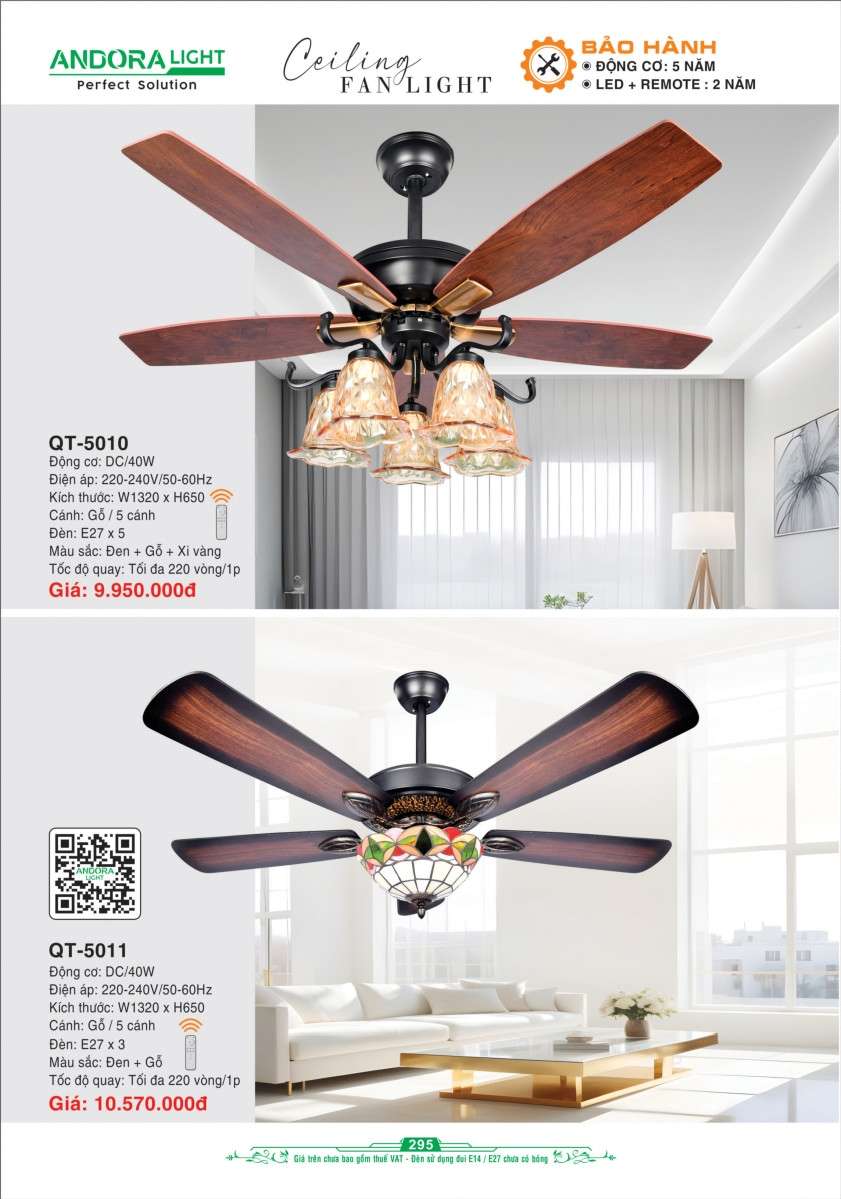Quạt đèn trần Andora Light QT-5010, QT-5011