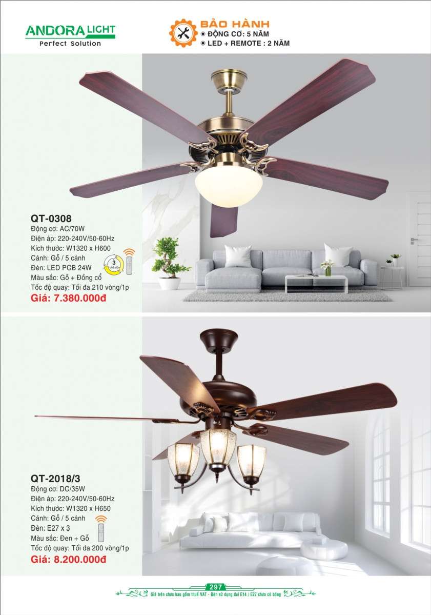 Quạt đèn trần Andora Light QT-0308, QT-2018/3