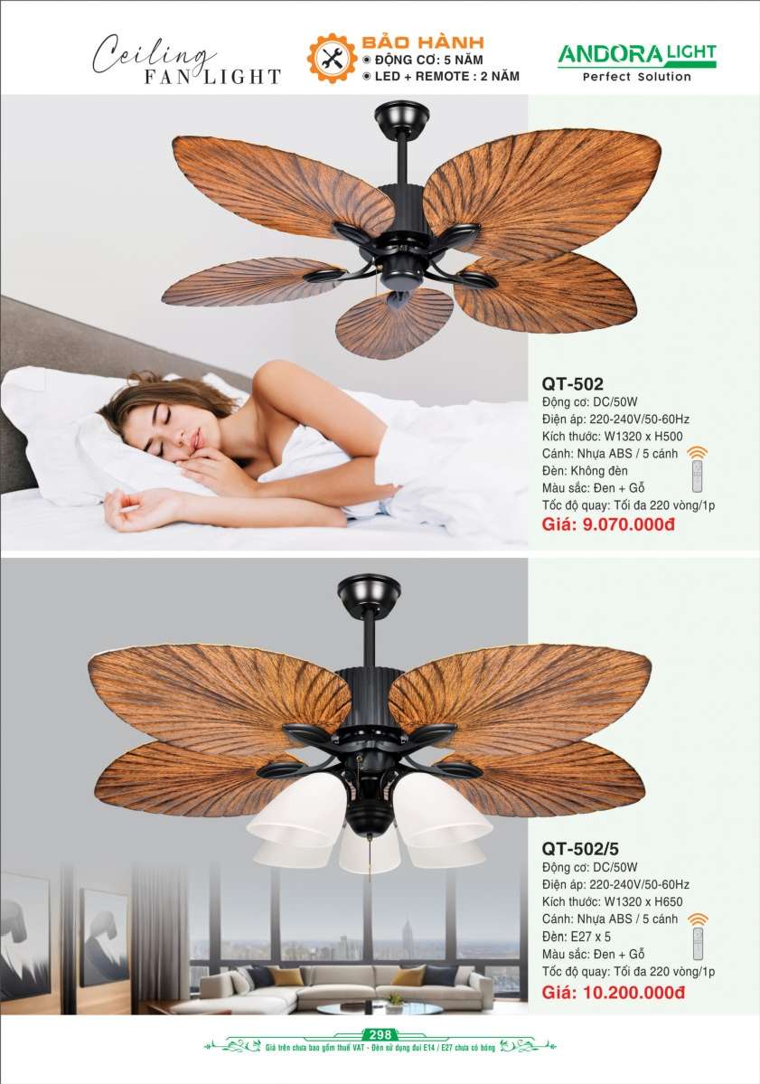 Quạt đèn trần Andora Light QT-502, QT-502/5