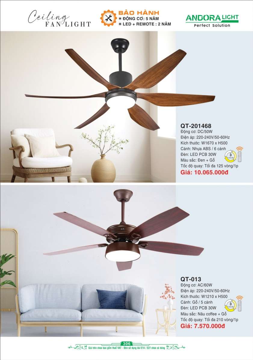Quạt đèn trần Andora Light QT-201468, QT-013