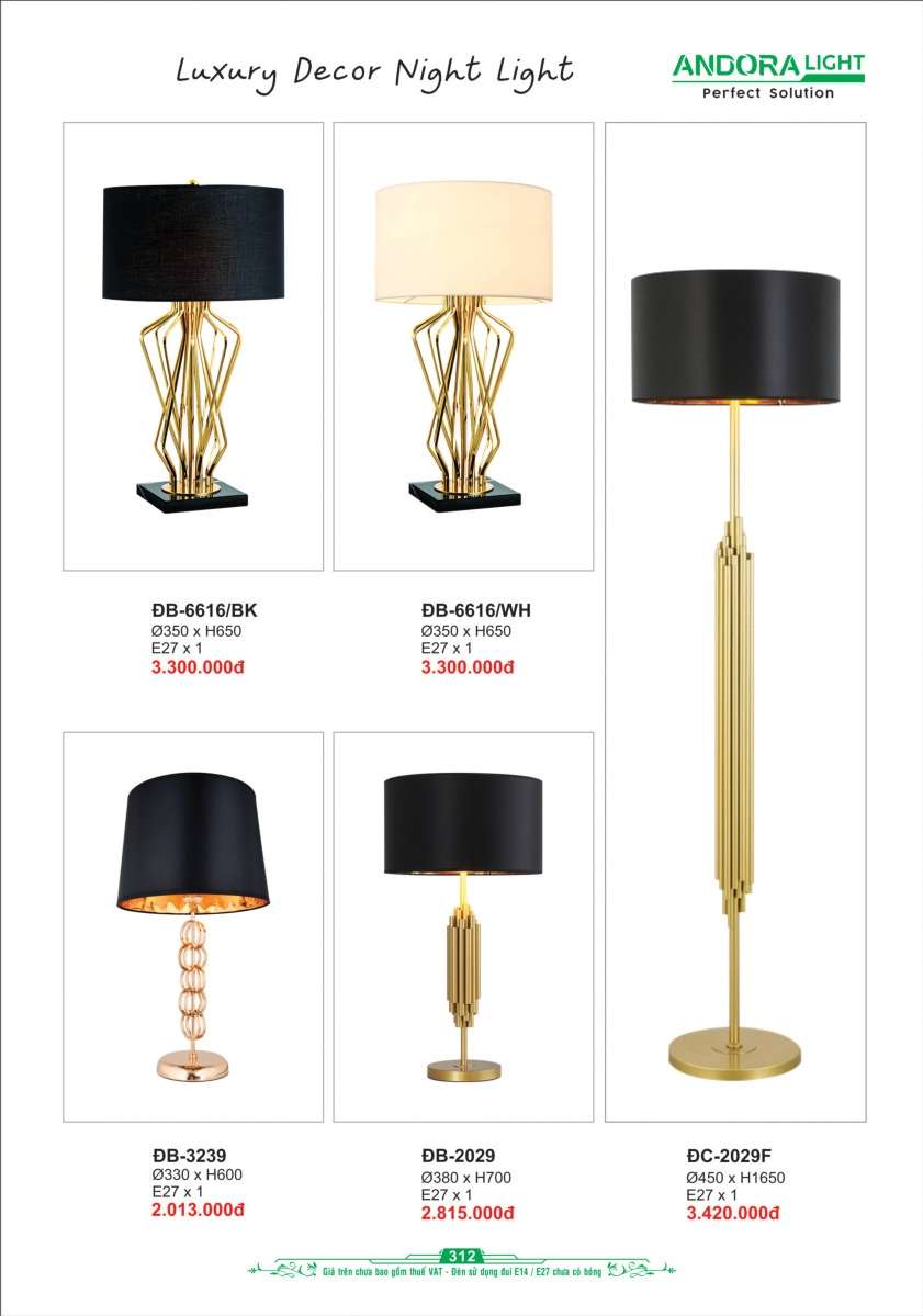 Đèn bàn Andora Light ĐB-6616, ĐB-3239, ĐB-2029, ĐB-2029F