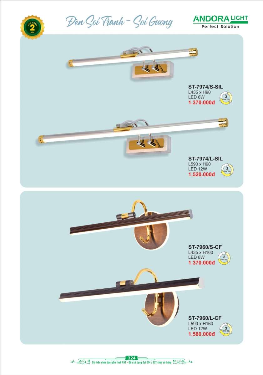 Đèn soi tranh - soi gương Andora Light ST-7974/S, ST-7974/L, ST-7960/S, ST-7960/L