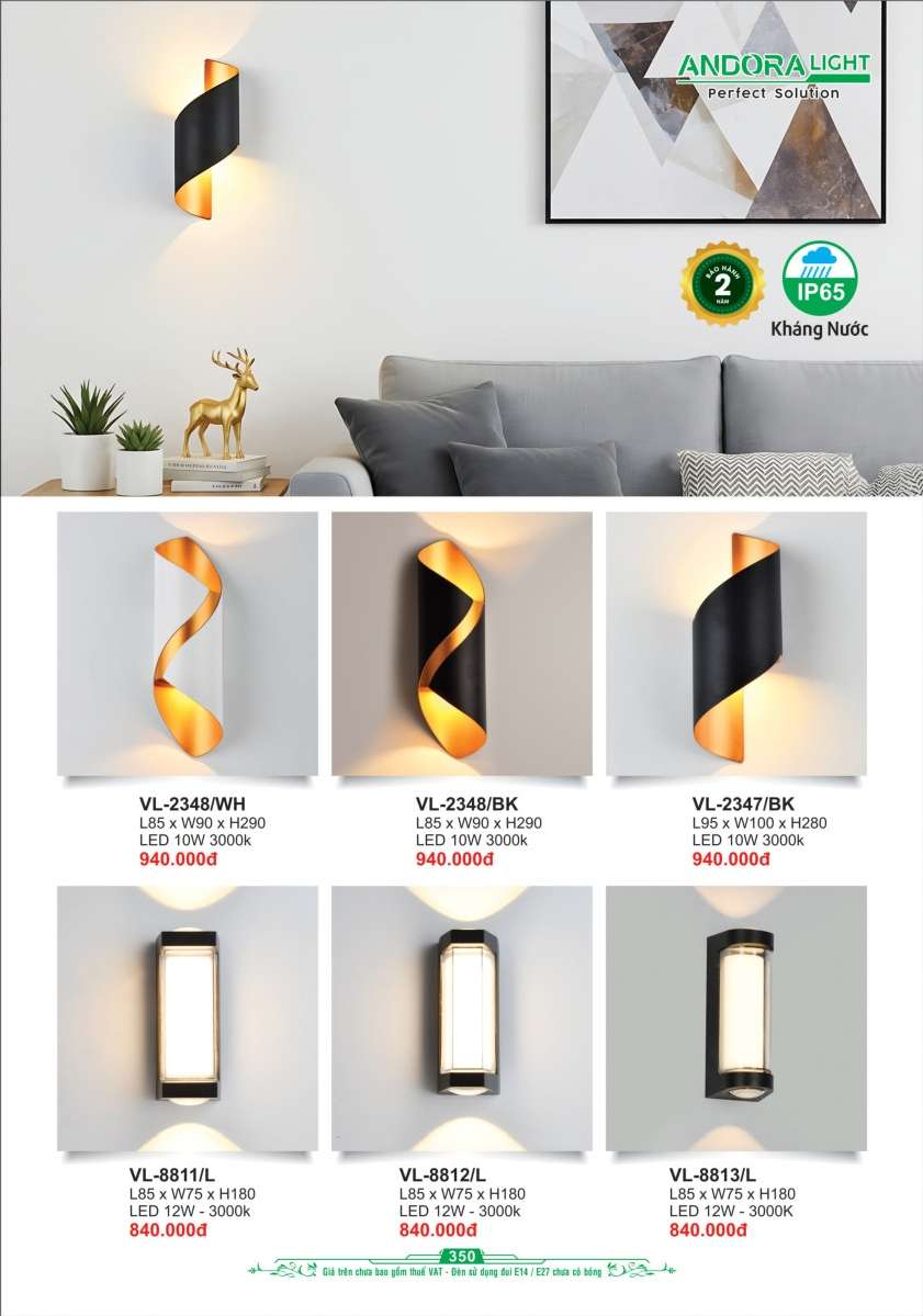 Đèn vách Andora Light VL-2347, VL-2348, VL-8811, VL-8812, VL-8813