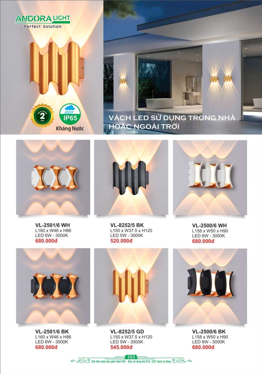 Đèn vách Andora Light VL-2500, VL-2501, VL-8252