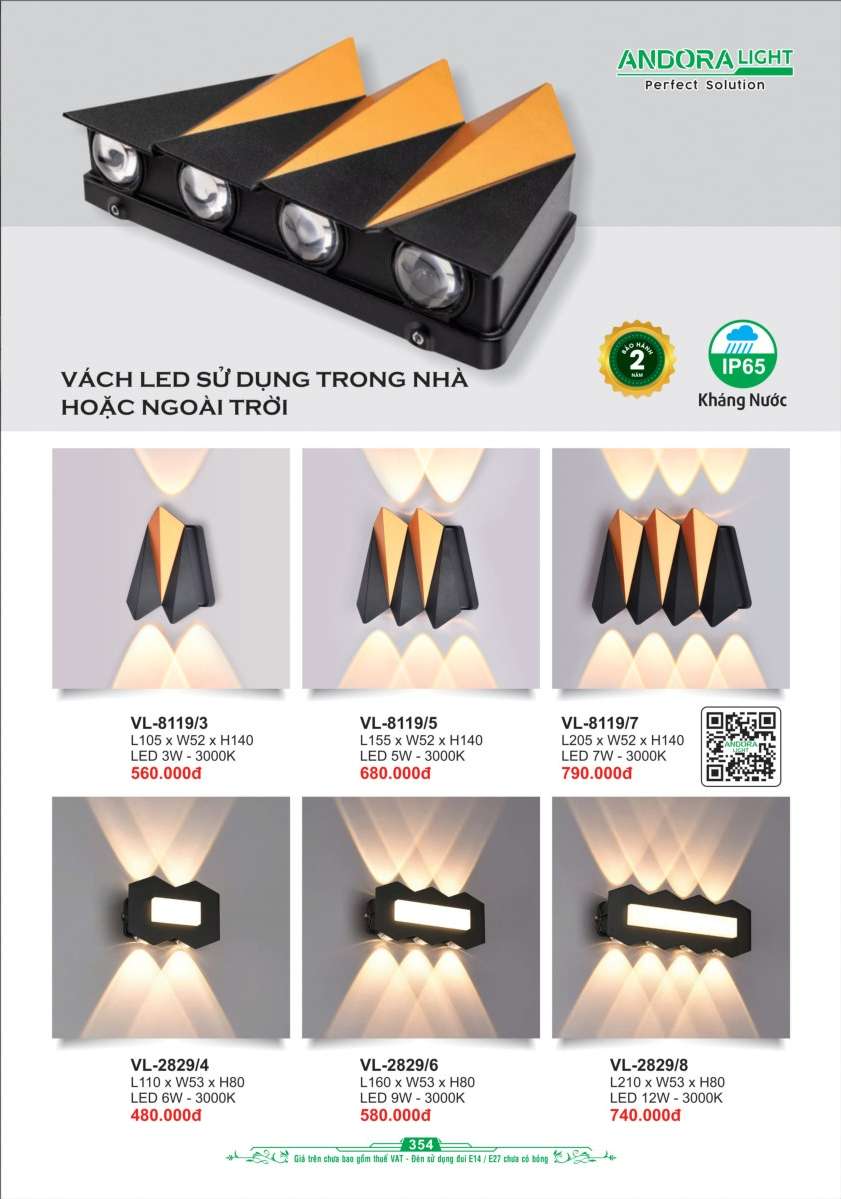 Đèn vách Andora Light VL-8119, VL-2829