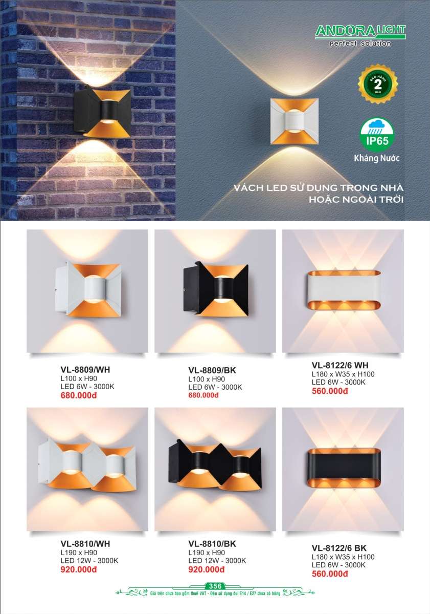 Đèn vách Andora Light VL-8809, VL-8810, VL-8122/6