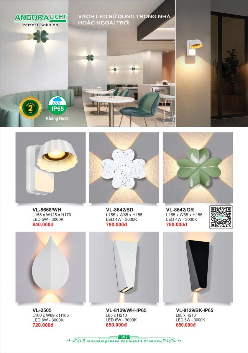 Đèn vách Andora Light VL-8668, VL-8642, VL-2505, VL-8129