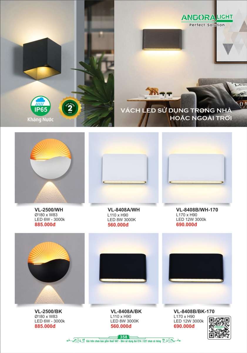 Đèn vách Andora Light VL-2500, VL-8408A, VL-8408B
